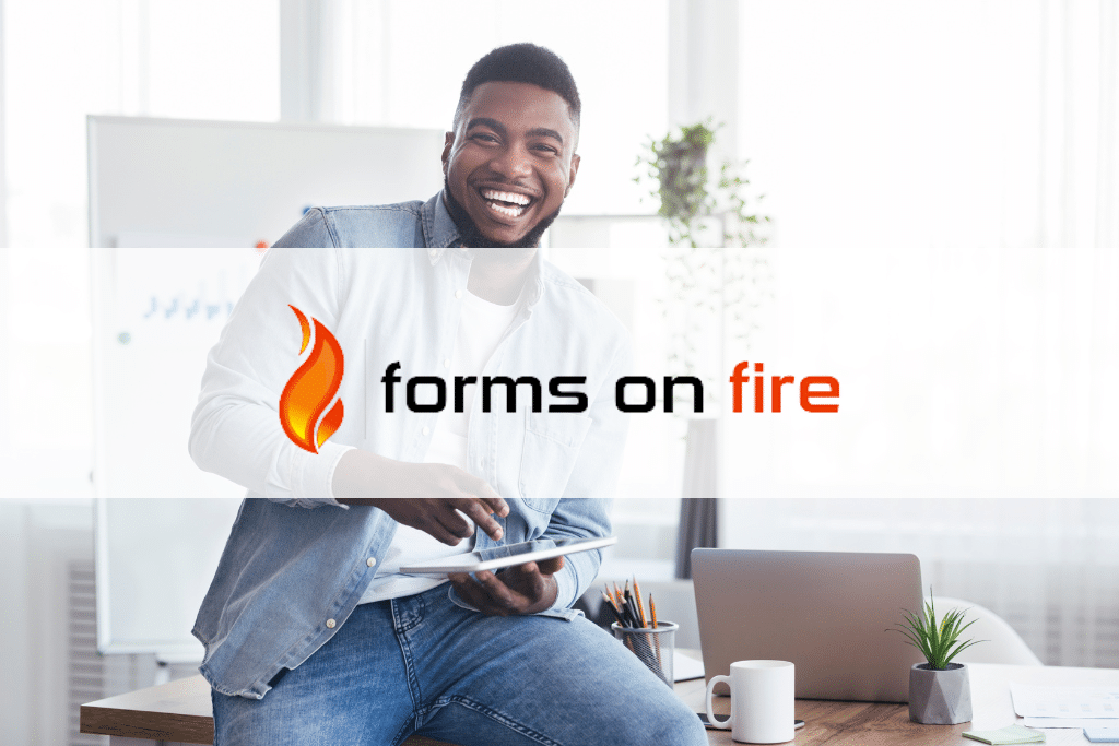 Smiley man using electronic forms with Forms on Fire