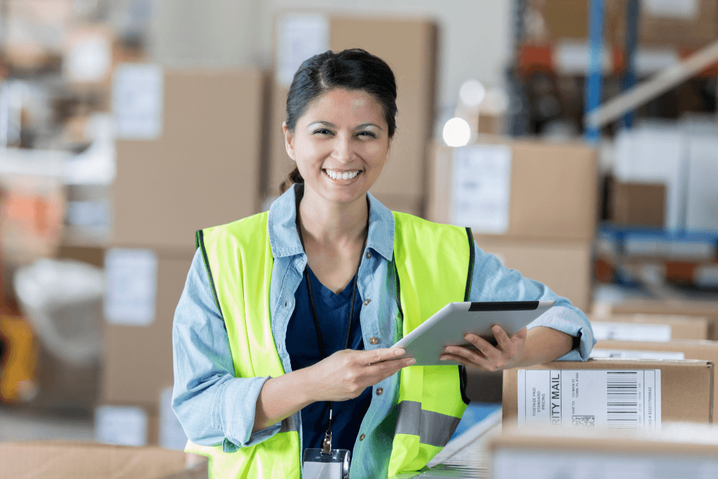 woman using software for UoM tracking for wholesale distribution