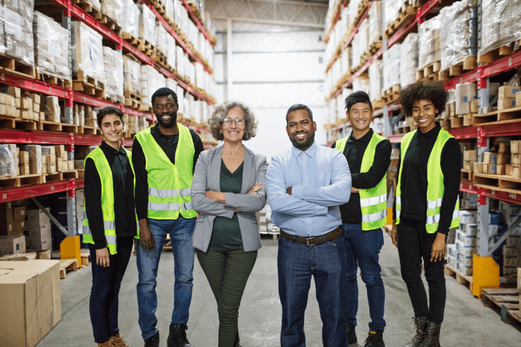wholesalers and distributors smiling in warehouse