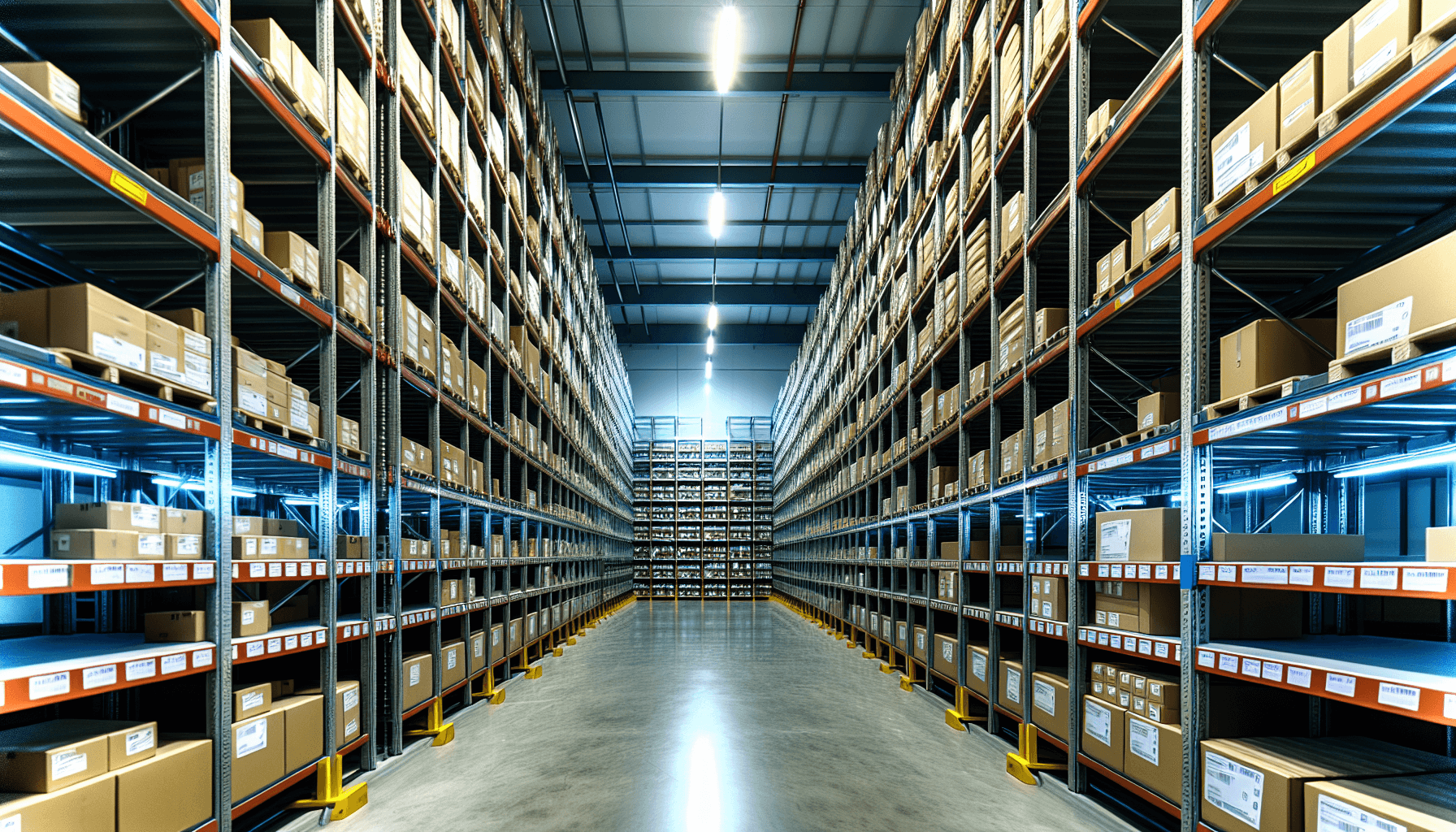 Photo of a well-organized warehouse with labeled shelves