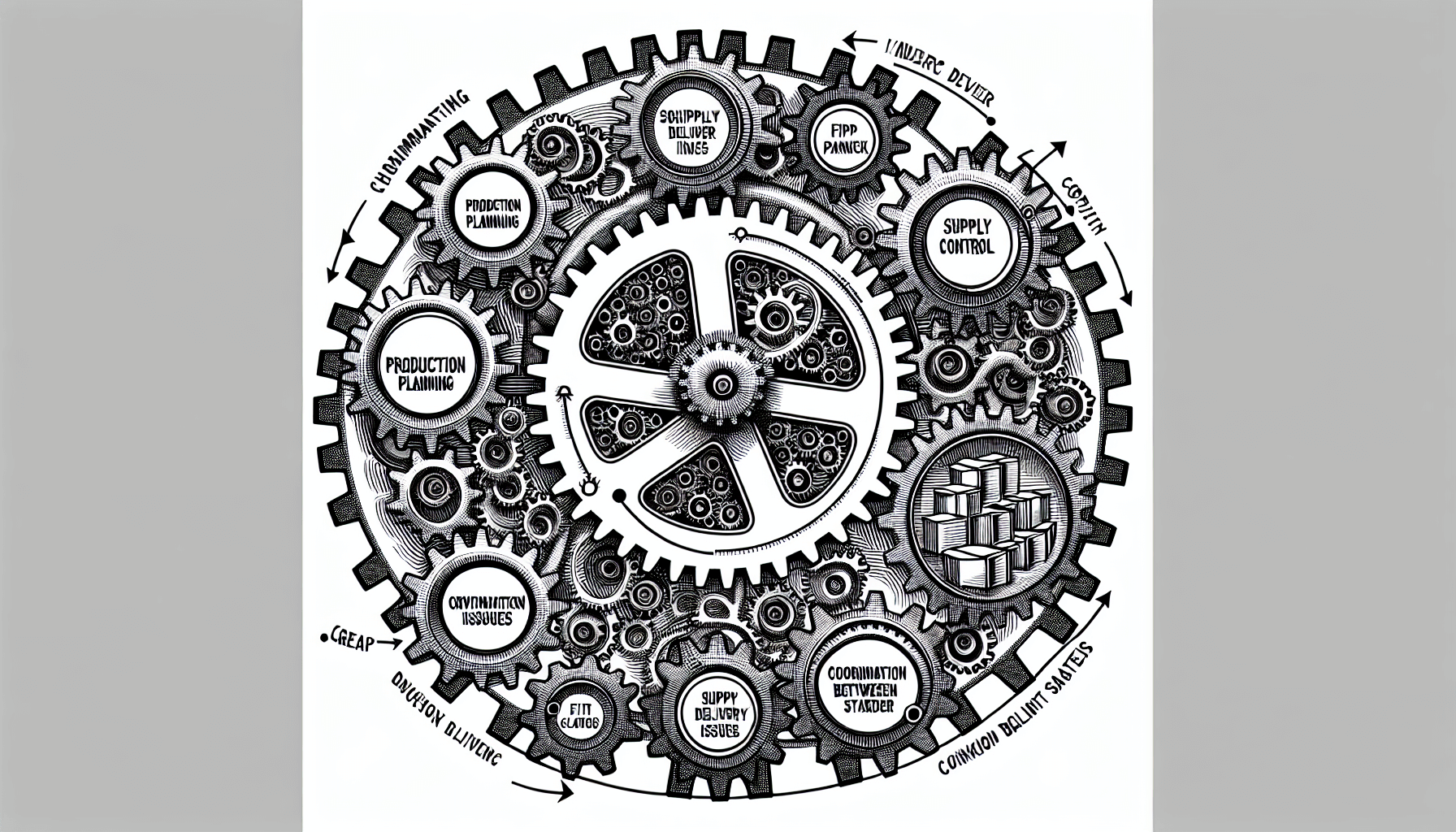 Illustration of interconnected gears symbolizing factors affecting fill rate