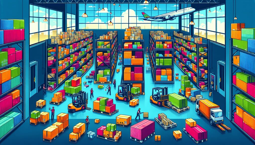 An illustration depicting the concept of 3PL warehousing in supply chain management