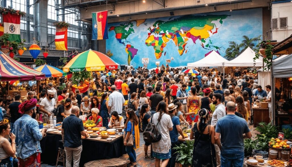 An international food and beverage event with diverse exhibitors and attendees