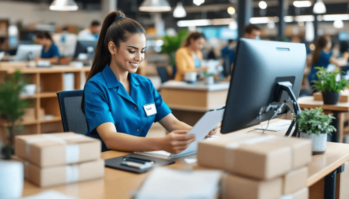 A customer service representative is assisting a customer with the return process