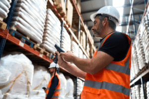 warehouse worker using barcode inventory software