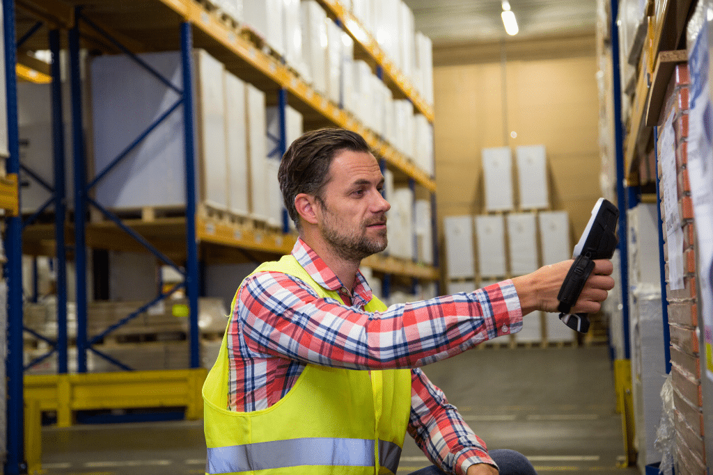 warehouse workers tracking lot code